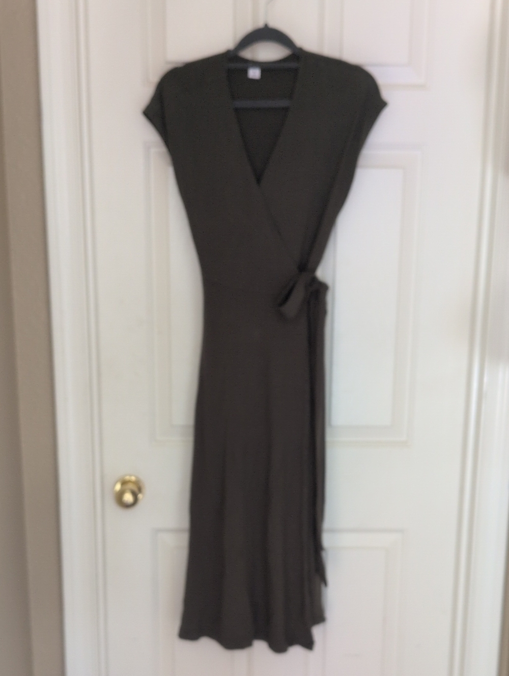 Old Navy Olive Wrap Midi Dress with Tie Waist